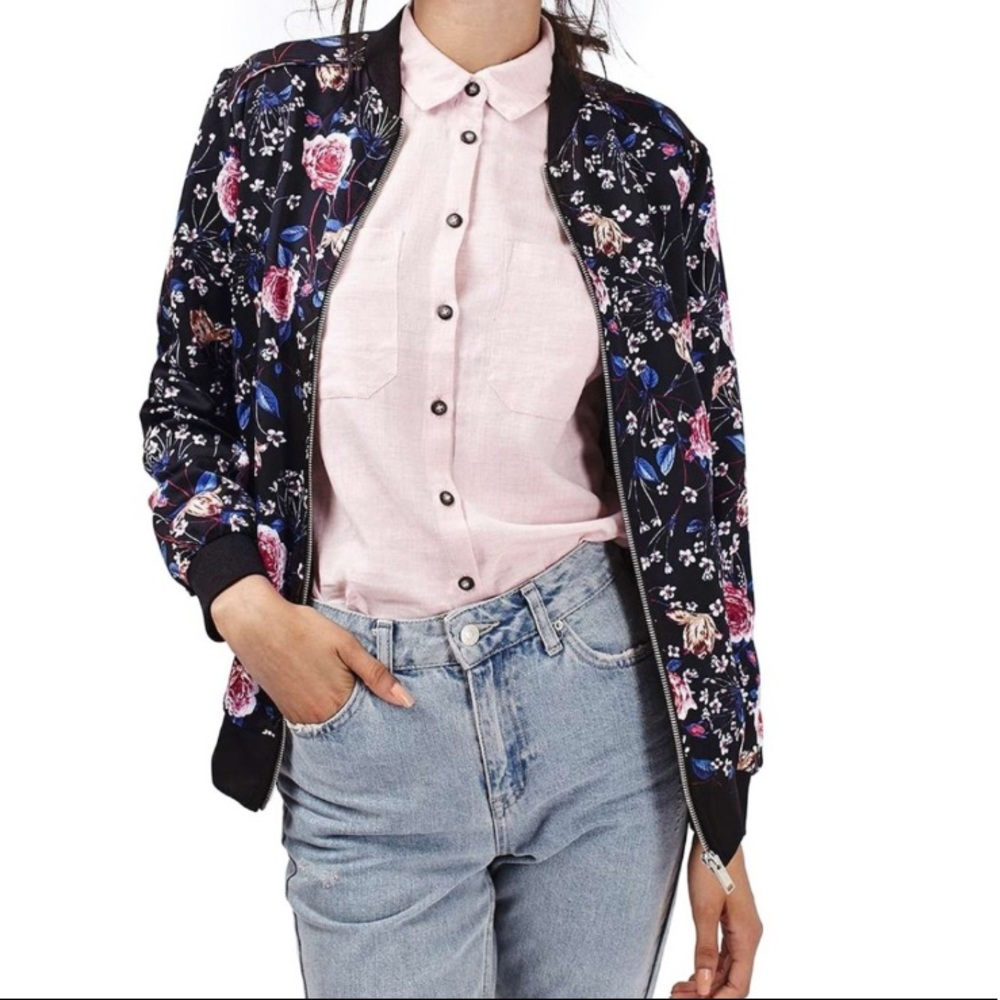 Topshop Floral Print Bomber Jacket SZ US 12 UK 16 - Picture 1 of 7